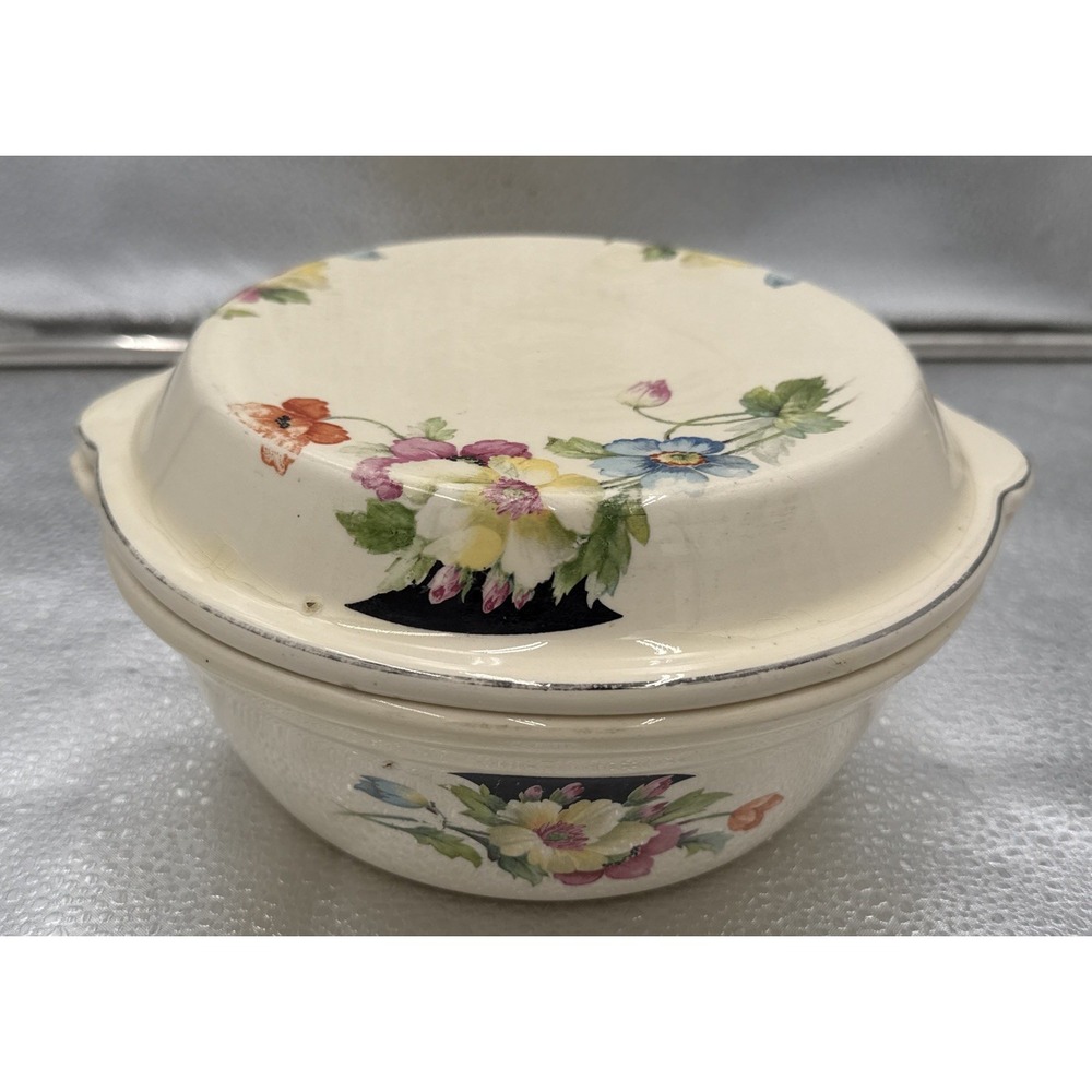 Vtg 1930s Paden City Pottery The Princess casserole‎ Flowers Round Covered  Bowl